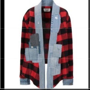 Greg Lauren vintage wool fabric deconstructed flannel check kimono jacket